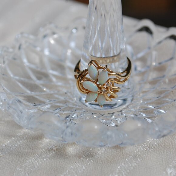 Opal and Diamond 14k Gold Ring Size 6 - Picture 4 of 14